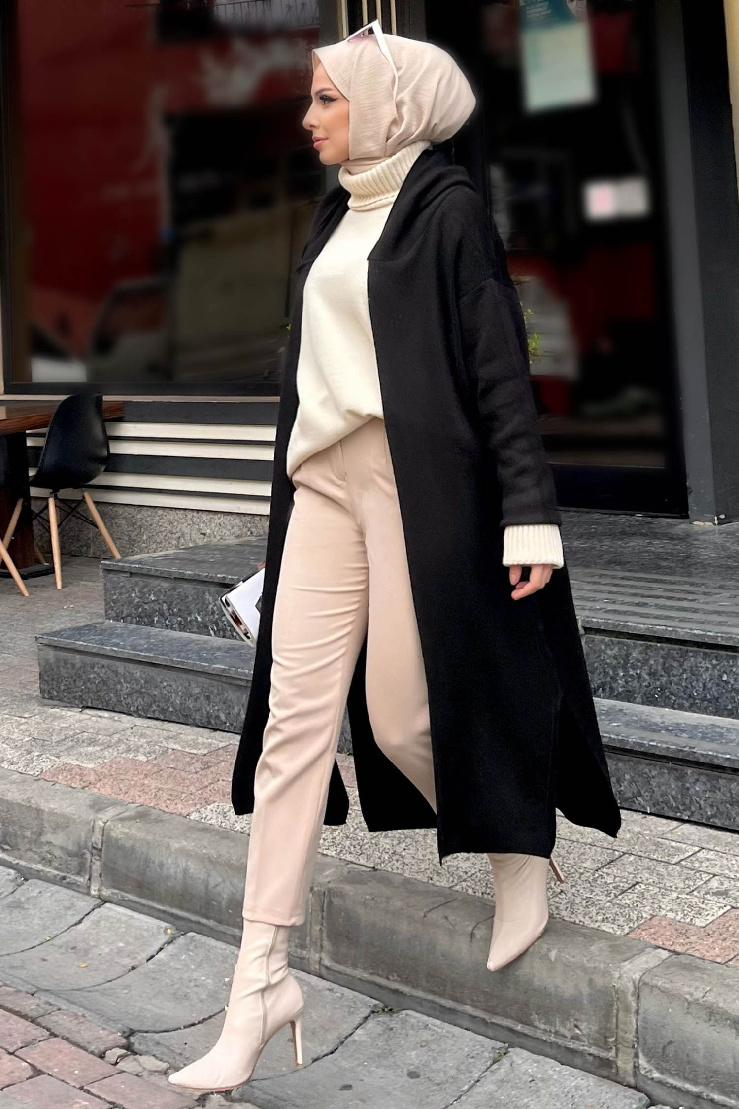 Düz Orta Kadın Siyah Triko Hırka - 21838