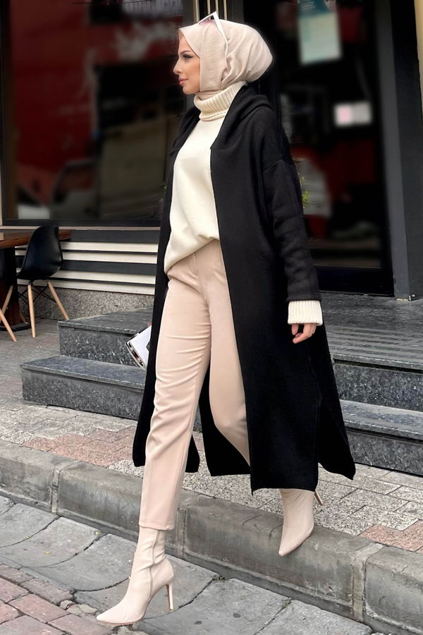 Düz Orta Kadın Siyah Triko Hırka - 21838