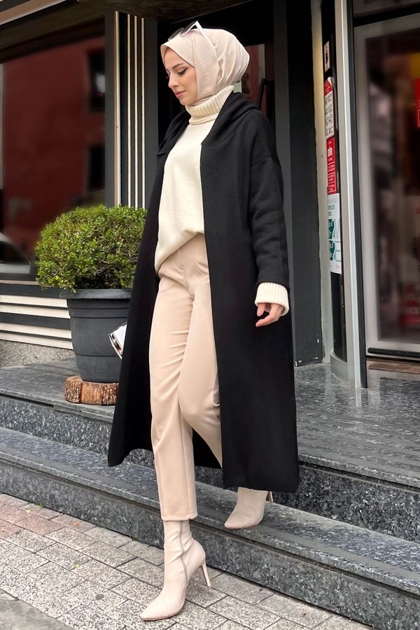 Düz Orta Kadın Siyah Triko Hırka - 21838