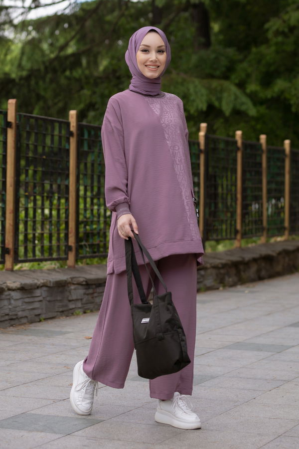 Düz Orta Kadın Lila Tunik Pantolon - 21027