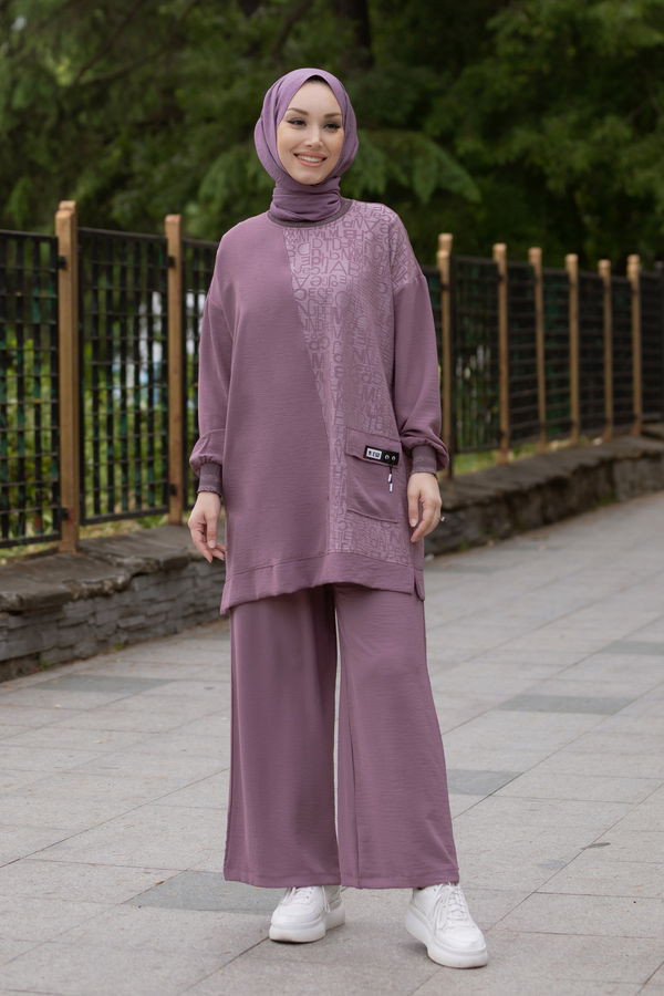 Düz Orta Kadın Lila Tunik Pantolon - 21027