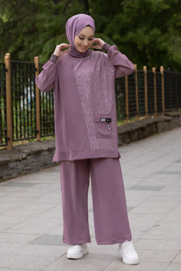 Düz Orta Kadın Lila Tunik Pantolon - 21027