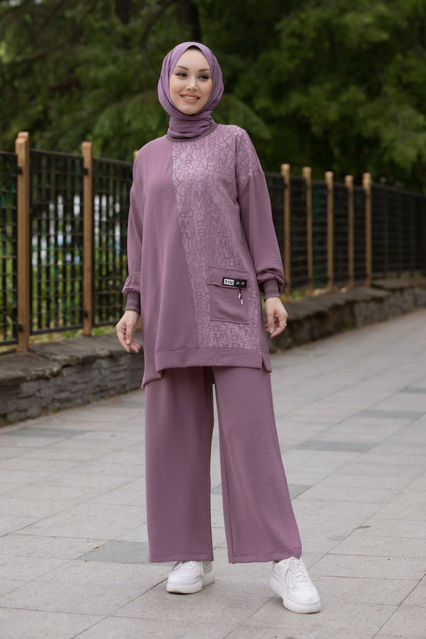 Düz Orta Kadın Lila Tunik Pantolon - 21027