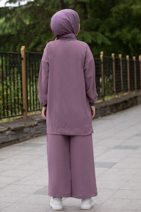 Düz Orta Kadın Lila Tunik Pantolon - 21027