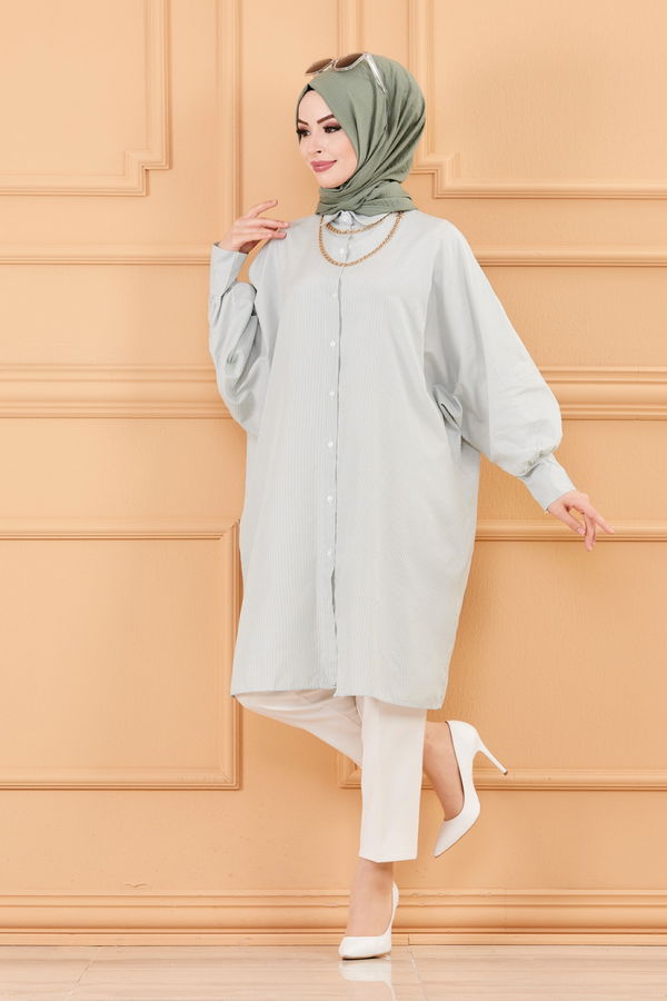 Düz Gömlek Yaka Kadın Yeşil TUNIK - 3231