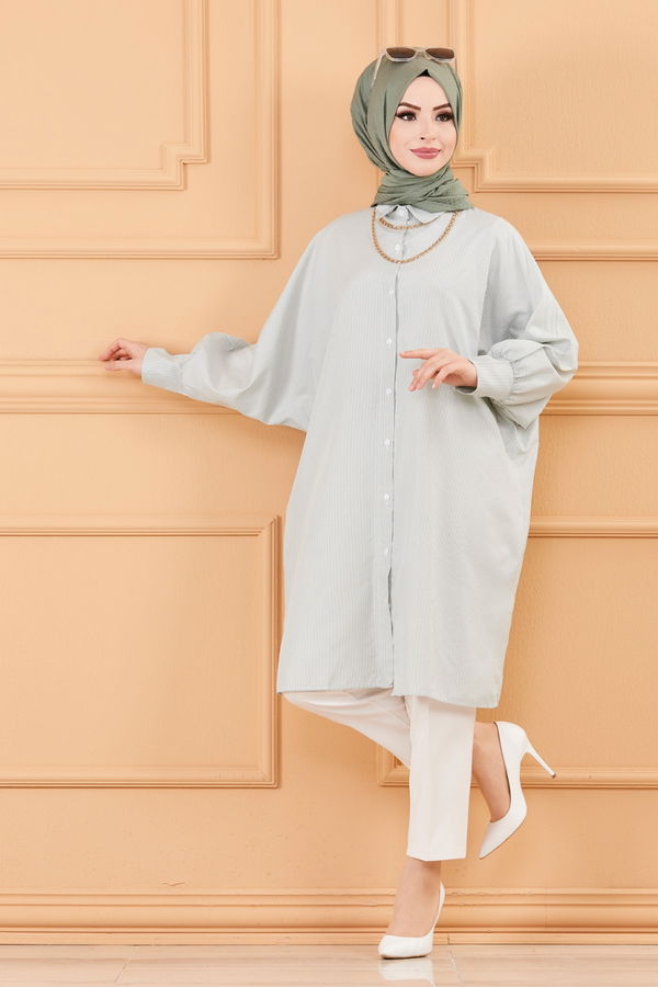 Düz Gömlek Yaka Kadın Yeşil TUNIK - 3231