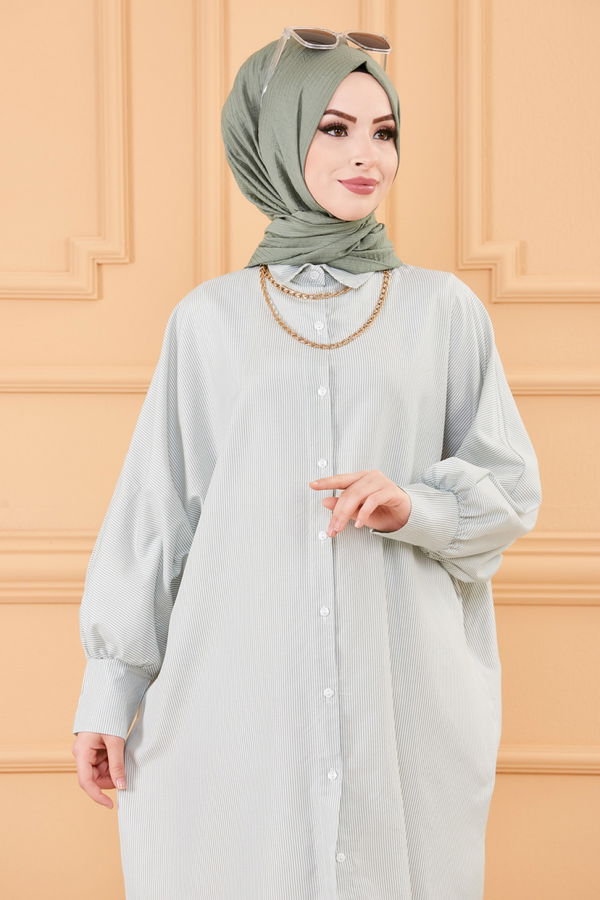 Düz Gömlek Yaka Kadın Yeşil TUNIK - 3231
