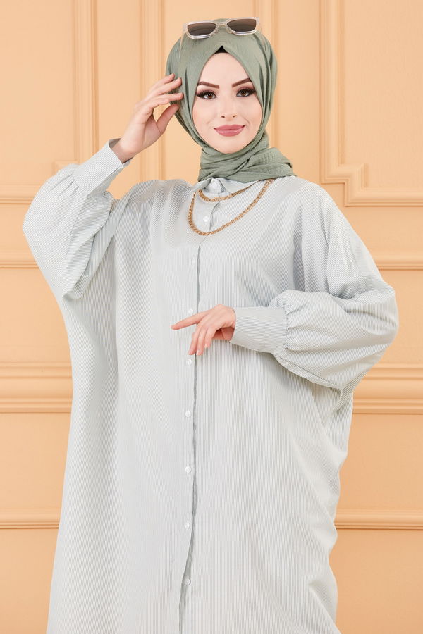 Düz Gömlek Yaka Kadın Yeşil TUNIK - 3231