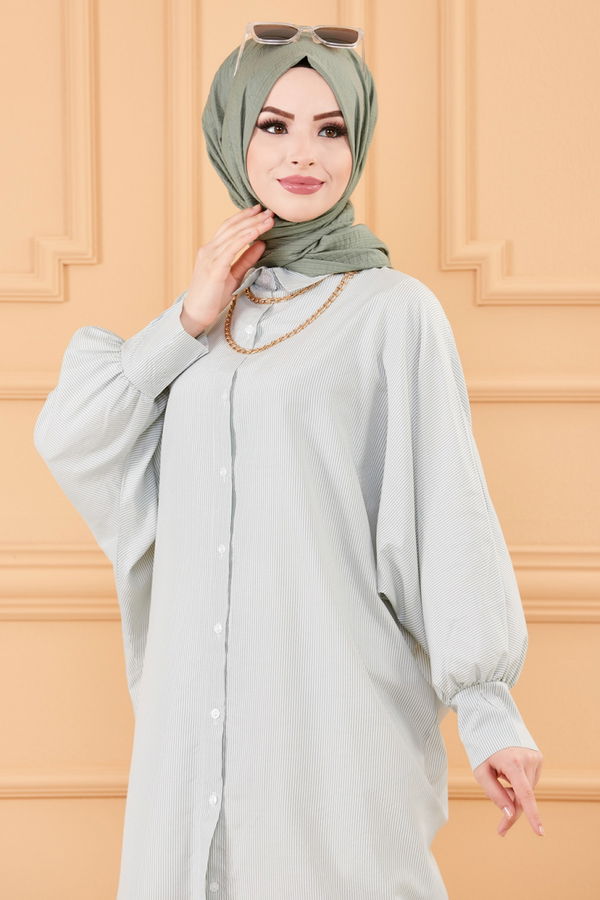 Düz Gömlek Yaka Kadın Yeşil TUNIK - 3231