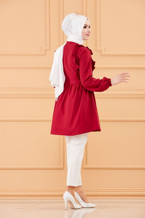 Düz Gömlek Yaka Kadın Bordo TUNIK - 3566 BORDO