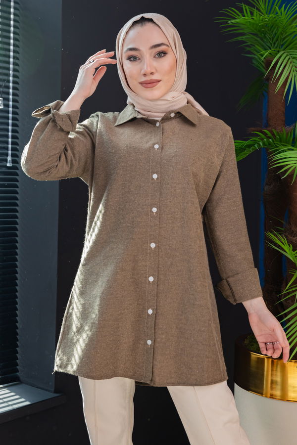 Düz Gömlek Yaka Kadın Sarı Gomlek - 3873 Sarı