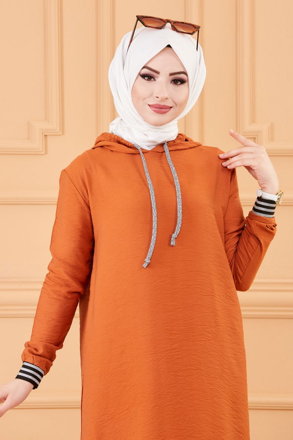 Düz Kapsonlu Yaka Kadın Taba KAPSONLU TUNIK - 3534