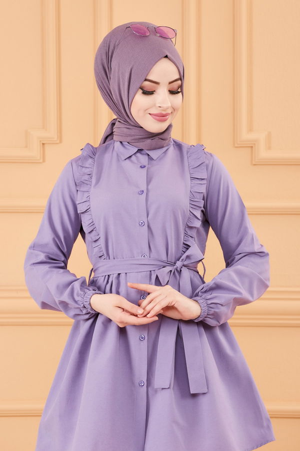 Düz Gömlek Yaka Kadın Lila TUNIK - 3566
