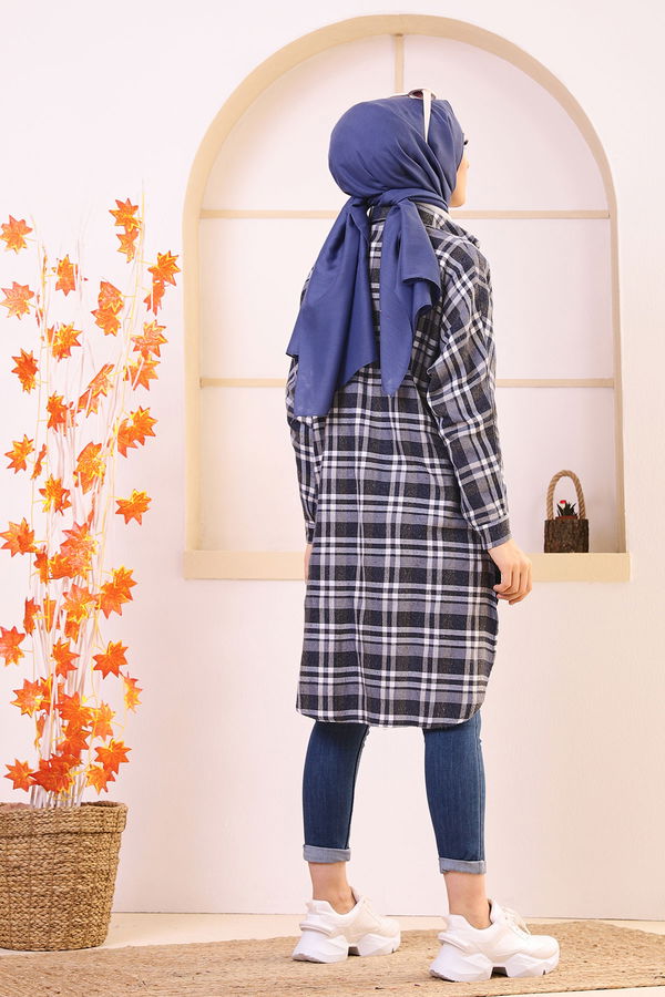 Düz Gömlek Yaka Kadın Mavi YARASA KOL TUNIK - 3298 MAVİ