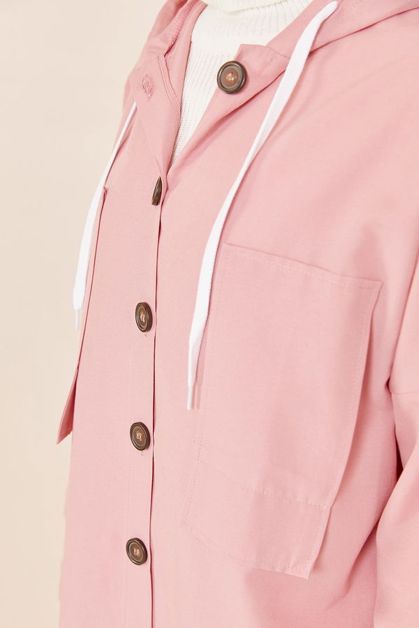 Düz Kapsonlu Yaka Kadın Pembe TUNIK PANTOLON - 3687 PEMBE