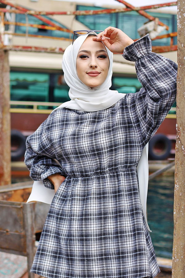 Düz Bisiklet Yaka Kadın Antrasit YARASA KOL TUNIK - 3299