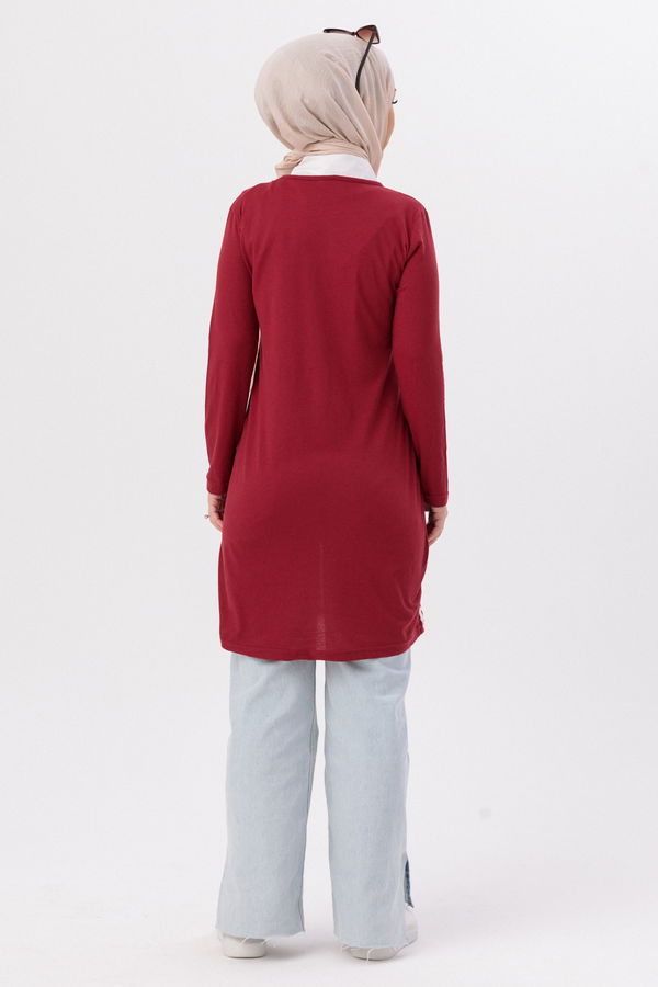 Düz Bisiket Yaka Kadın Bordo TUNIK - 3648
