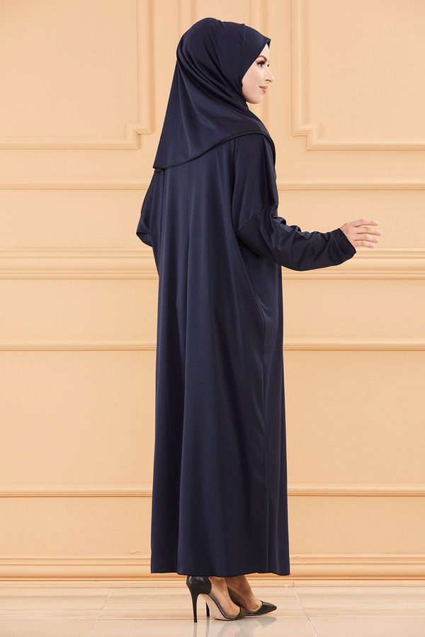Düz Bisiklet Yaka Kadın Lacivert NAMAZ ELBISESI - 3691 LACİVERT