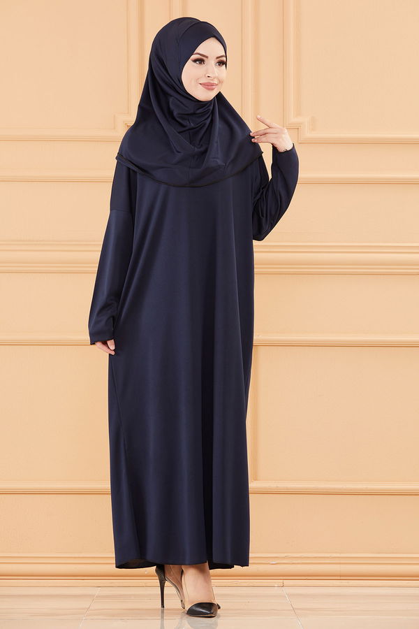 Düz Bisiklet Yaka Kadın Lacivert NAMAZ ELBISESI - 3691 LACİVERT