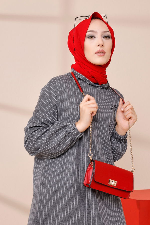 Düz Kapşonlu Yaka Kadın Gri SWEAT - 4186 GRİ