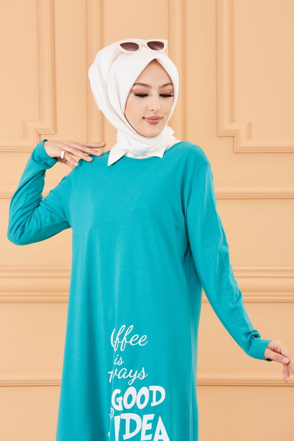 Düz Bisiklet Yaka Kadın Yeşil TUNIK - 3649
