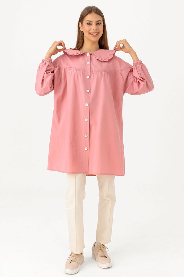 Düz Bahriye Yaka Kadın Pembe TUNIK - 3692 PEMBE