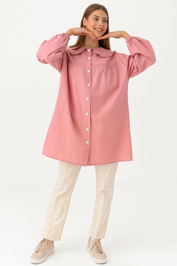 Düz Bahriye Yaka Kadın Pembe TUNIK - 3692 PEMBE