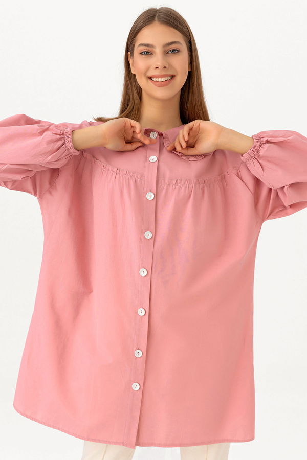 Düz Bahriye Yaka Kadın Pembe TUNIK - 3692 PEMBE