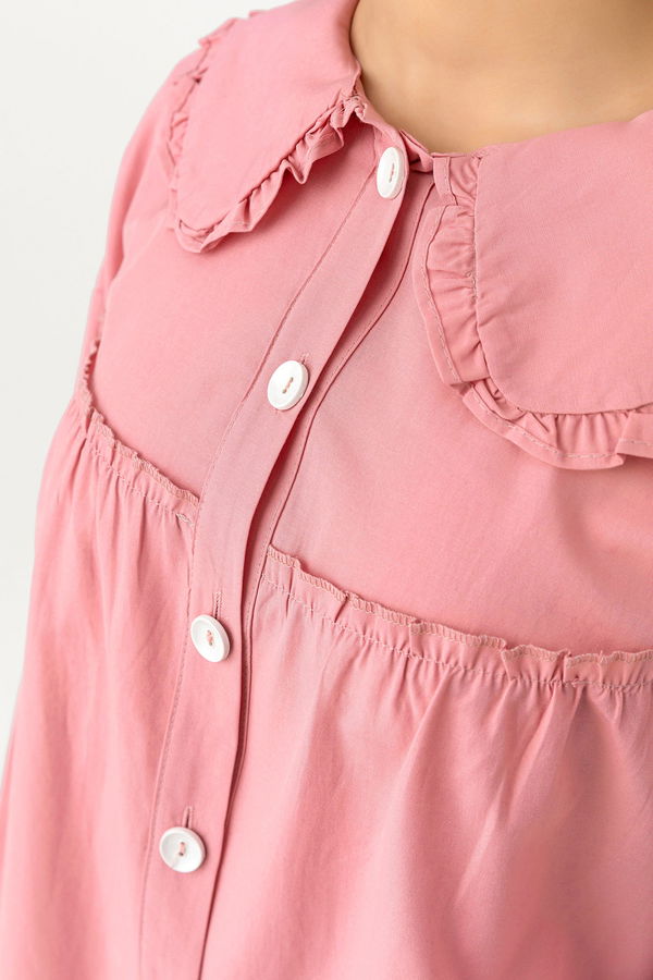 Düz Bahriye Yaka Kadın Pembe TUNIK - 3692 PEMBE