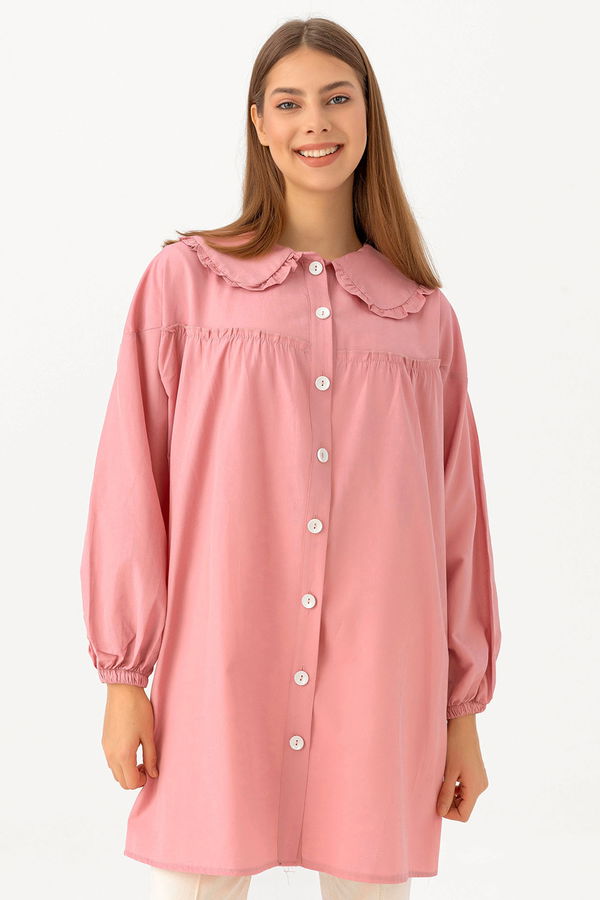 Düz Bahriye Yaka Kadın Pembe TUNIK - 3692 PEMBE