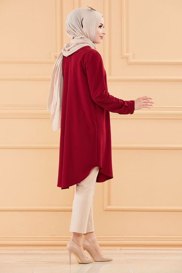 Düz Gömlek Yaka Kadın Bordo TUNIK - 3650 BORDO
