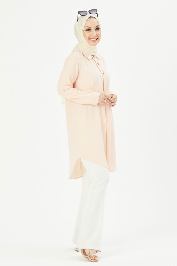 Düz Gömlek Yaka Kadın Pembe TUNIK - 3650