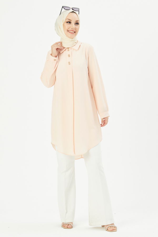 Düz Gömlek Yaka Kadın Pembe TUNIK - 3650