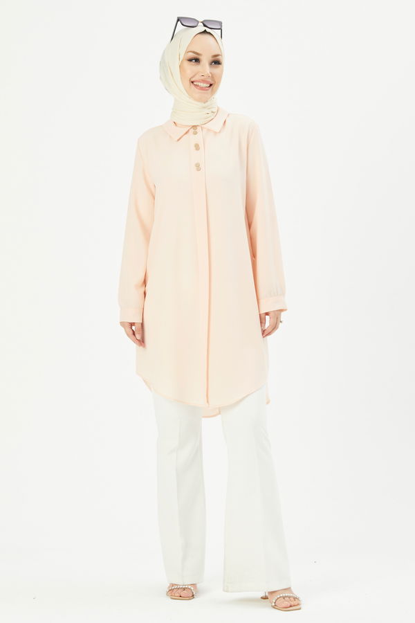 Düz Gömlek Yaka Kadın Pembe TUNIK - 3650