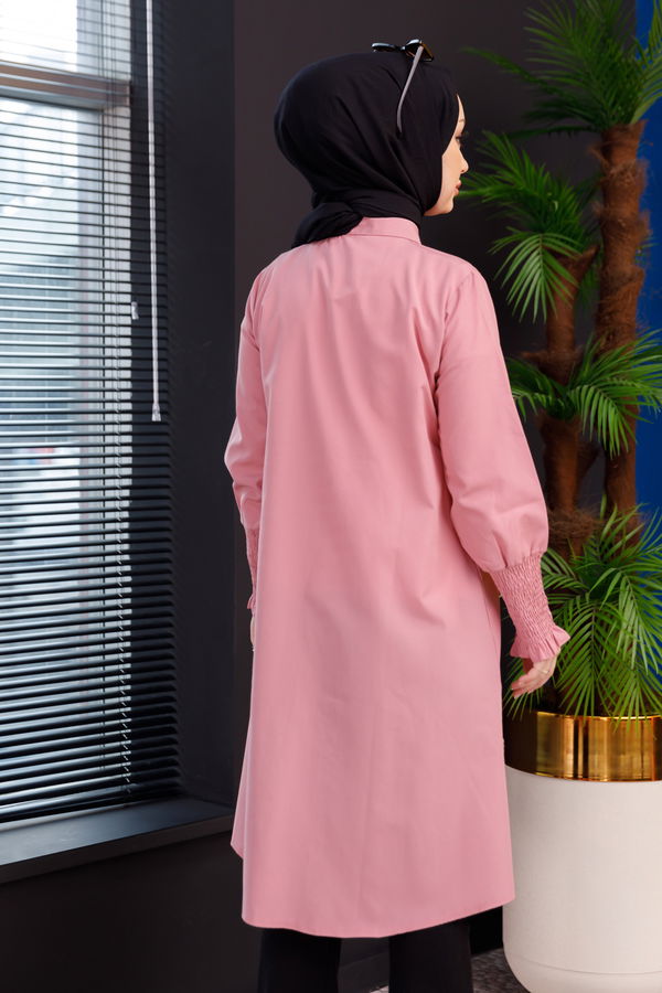 Düz Gömlek Yaka Kadın Pembe TUNIK - 3693