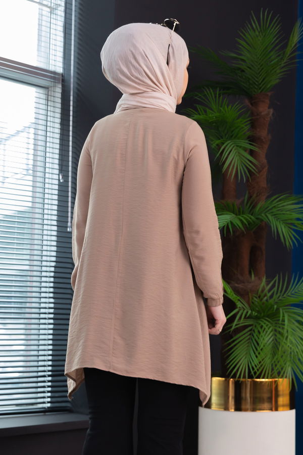 Düz Hakim Yaka Kadın Bej TUNIK - 3541 BEJ