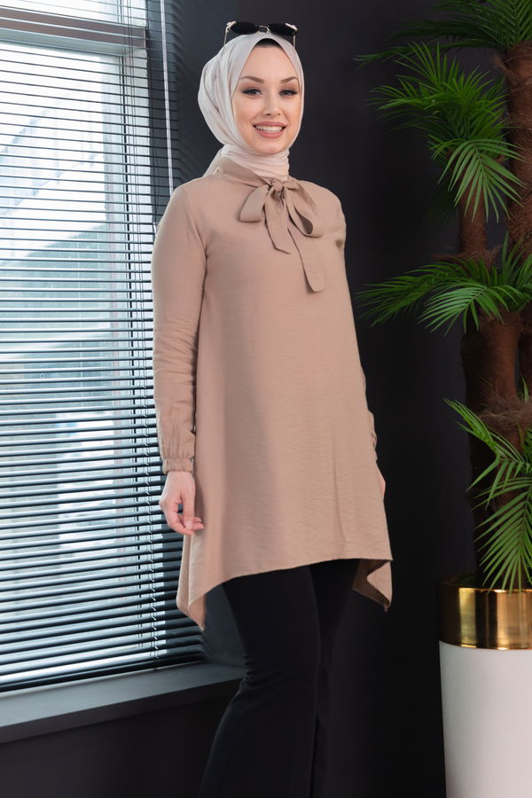 Düz Hakim Yaka Kadın Bej TUNIK - 3541 BEJ