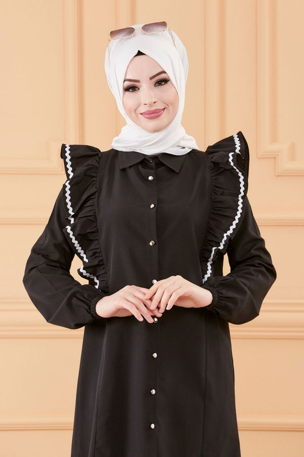 Düz Gömlek Yaka Kadın Siyah TUNIK - 3651 SİYAH