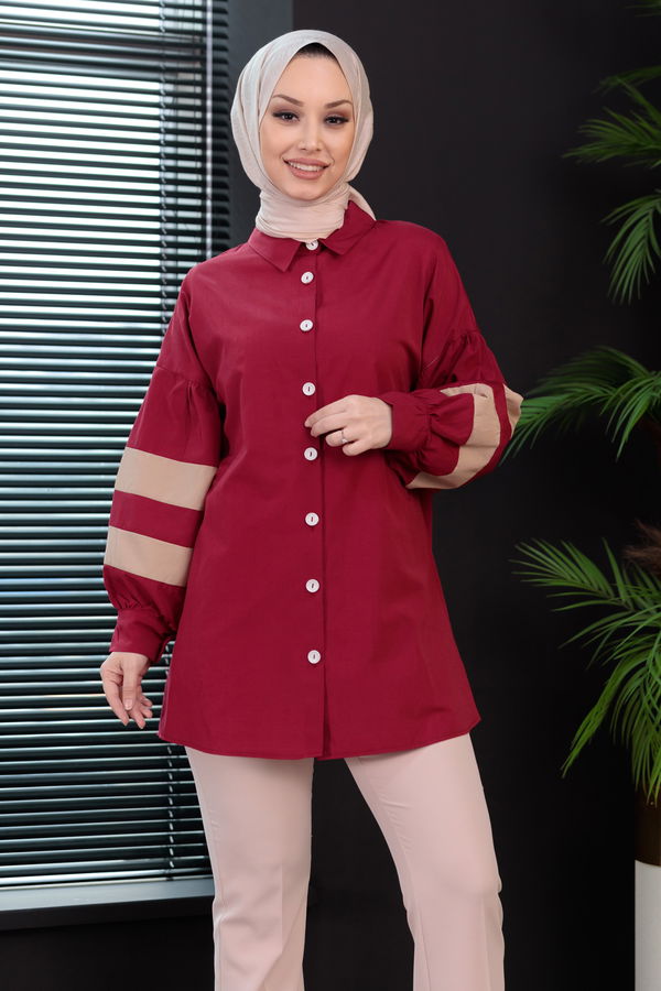 Düz Orta Kadın Bordo Tunık - 8693
