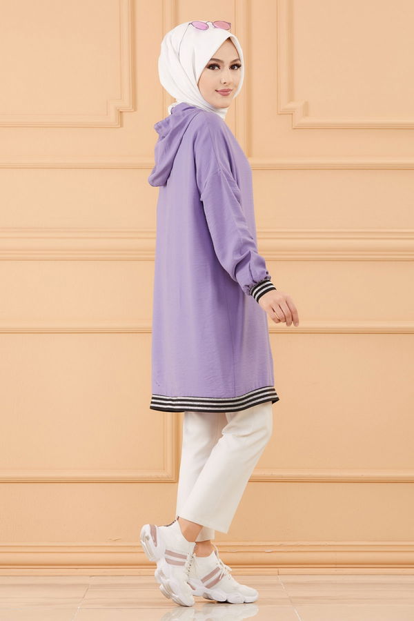 Düz Kapsonlu Yaka Kadın Lila TUNIK - 3543 LİLA