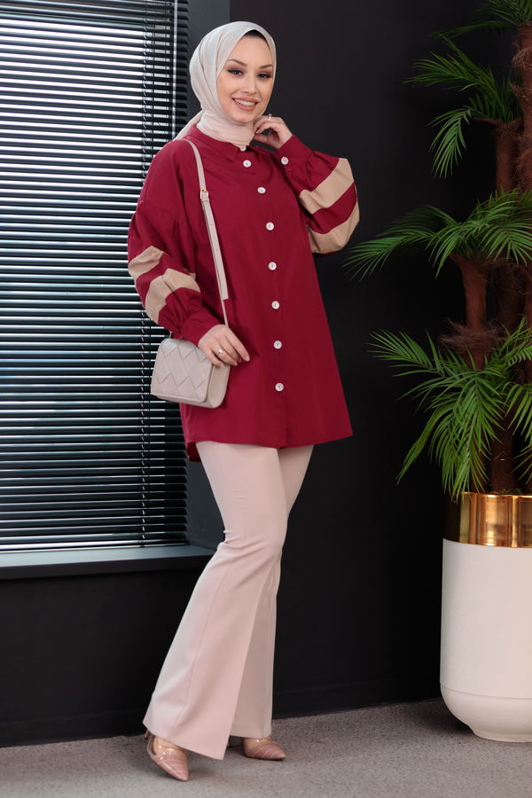 Düz Orta Kadın Bordo Tunık - 8693
