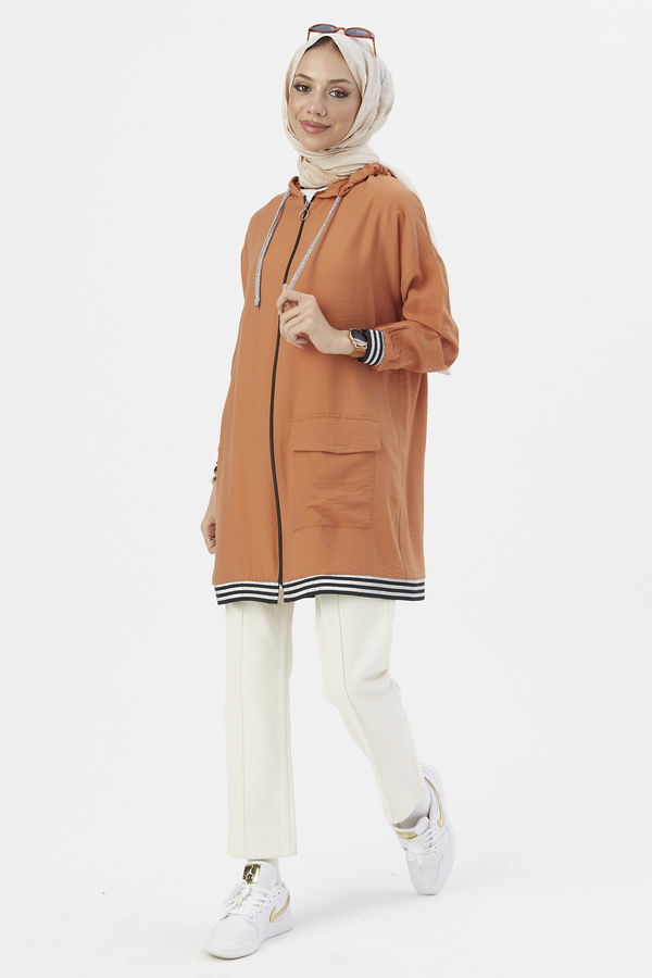 Düz Kapsonlu Yaka Kadın Taba TUNIK - 3543 TABA
