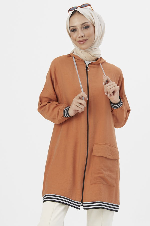 Düz Kapsonlu Yaka Kadın Taba TUNIK - 3543 TABA