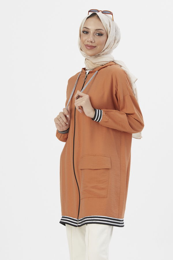Düz Kapsonlu Yaka Kadın Taba TUNIK - 3543 TABA