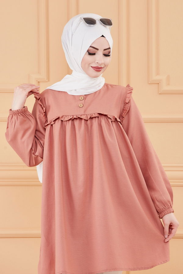 Düz Bisiklet Yaka Kadın Pembe TUNIK - 3595 PEMBE