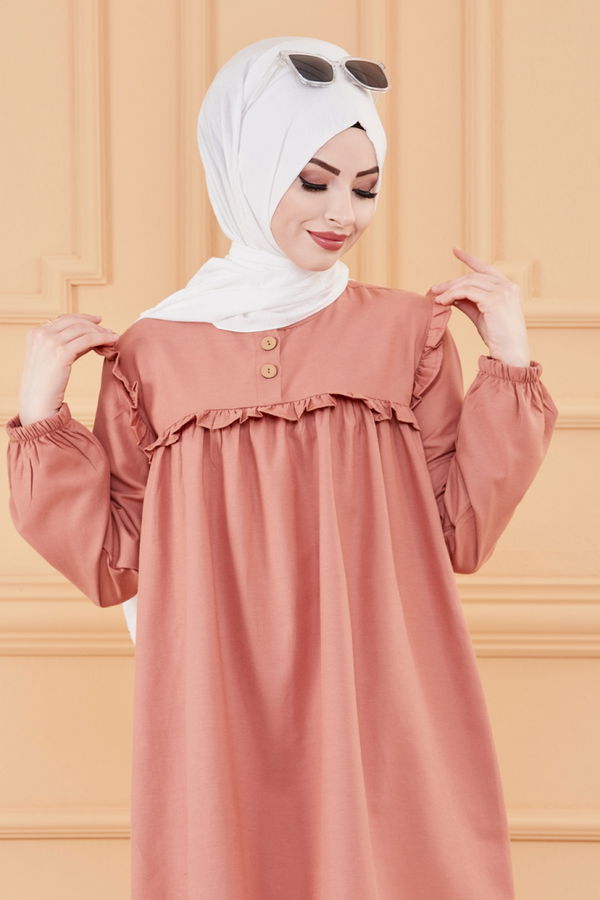 Düz Bisiklet Yaka Kadın Pembe TUNIK - 3595 PEMBE