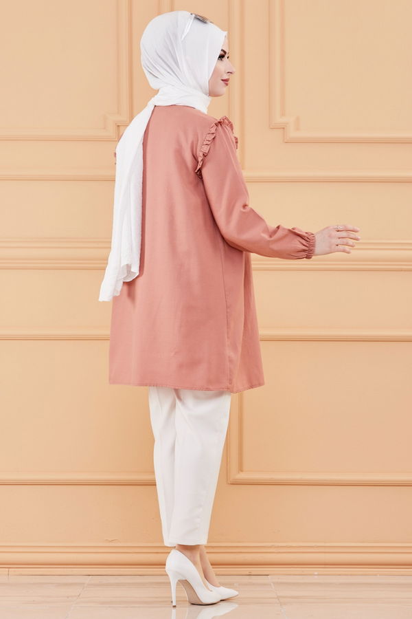 Düz Bisiklet Yaka Kadın Pembe TUNIK - 3595 PEMBE