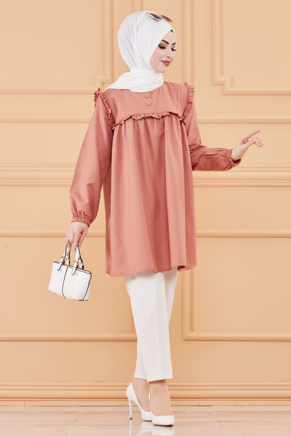 Düz Bisiklet Yaka Kadın Pembe TUNIK - 3595 PEMBE