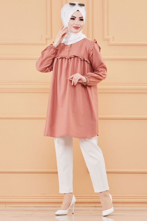Düz Bisiklet Yaka Kadın Pembe TUNIK - 3595 PEMBE