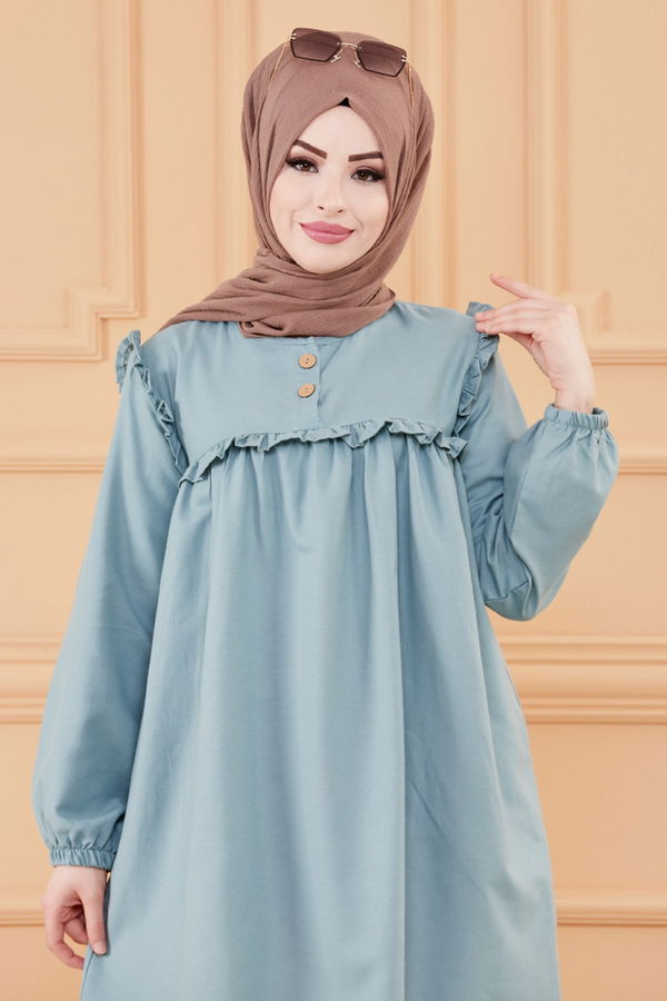 Düz Bisiklet Yaka Kadın Yeşil TUNIK - 3595 YEŞİL